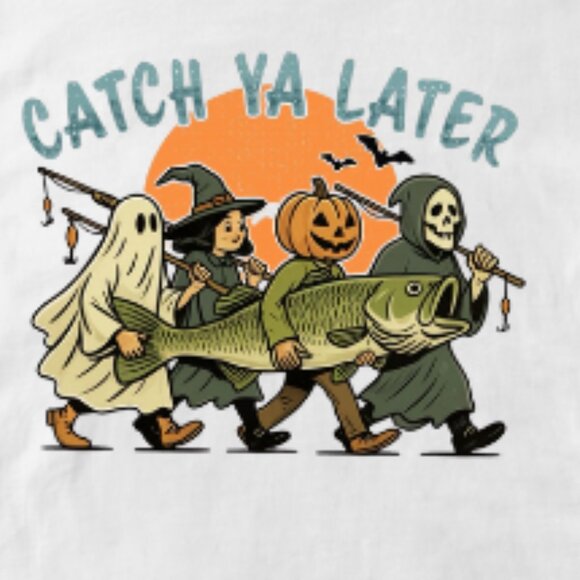 Catch Ya Later Halloween Tee, Funny Spooky Fishing Ghost Tee - Picture 2 of 3